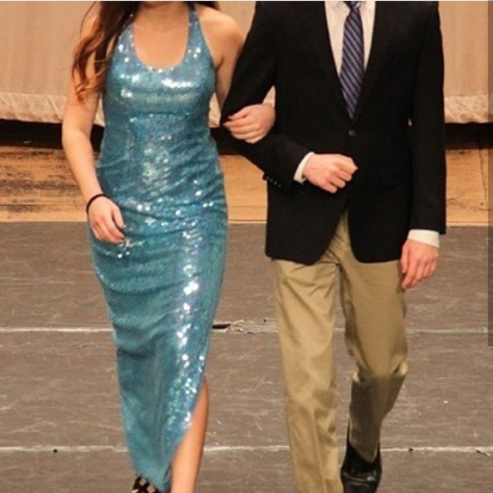 Blue sequin prom dress